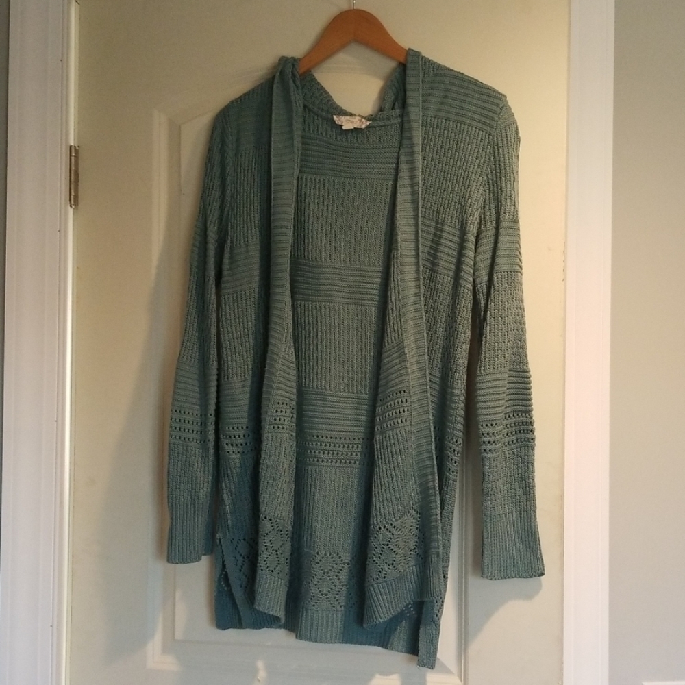 Women's aqua sweater with slits and hood size M